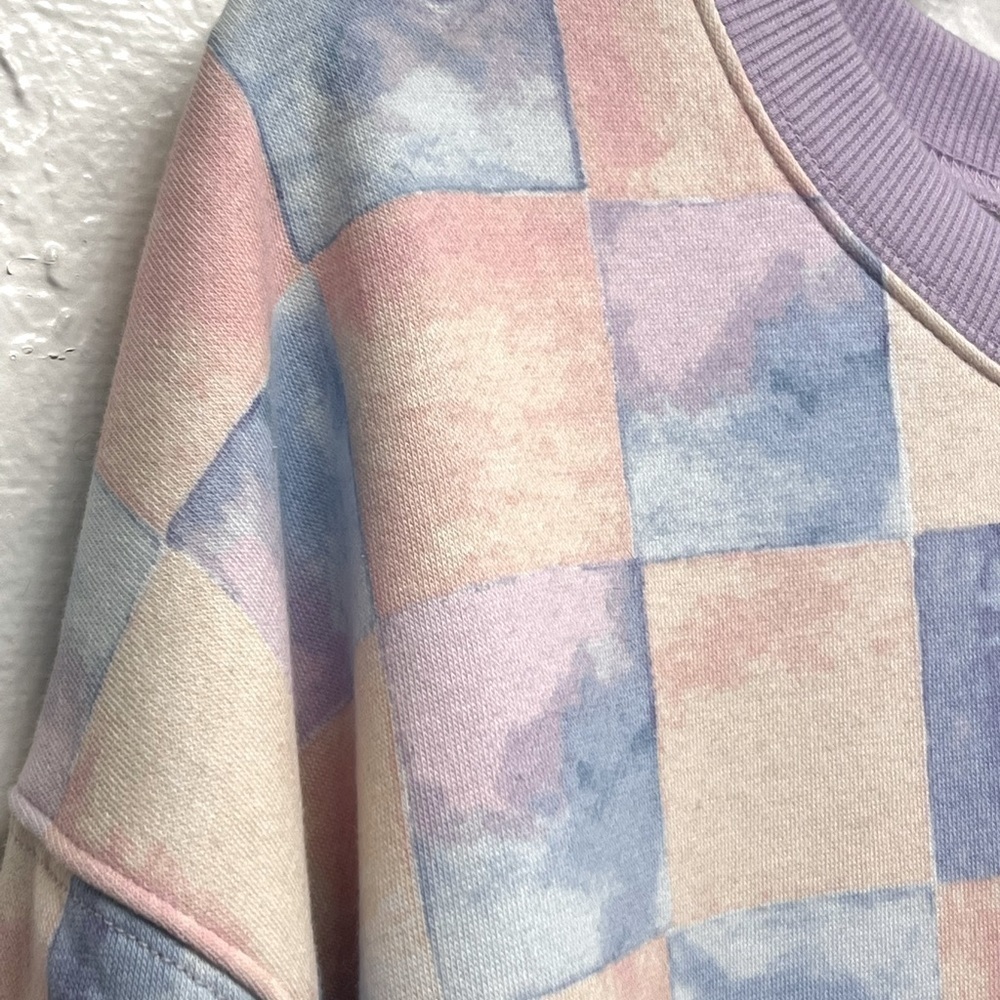 OVERSIZED Crewneck Checkered Print Tye-Dye Sweatshirt - Wild Fable - Picture 4 of 9